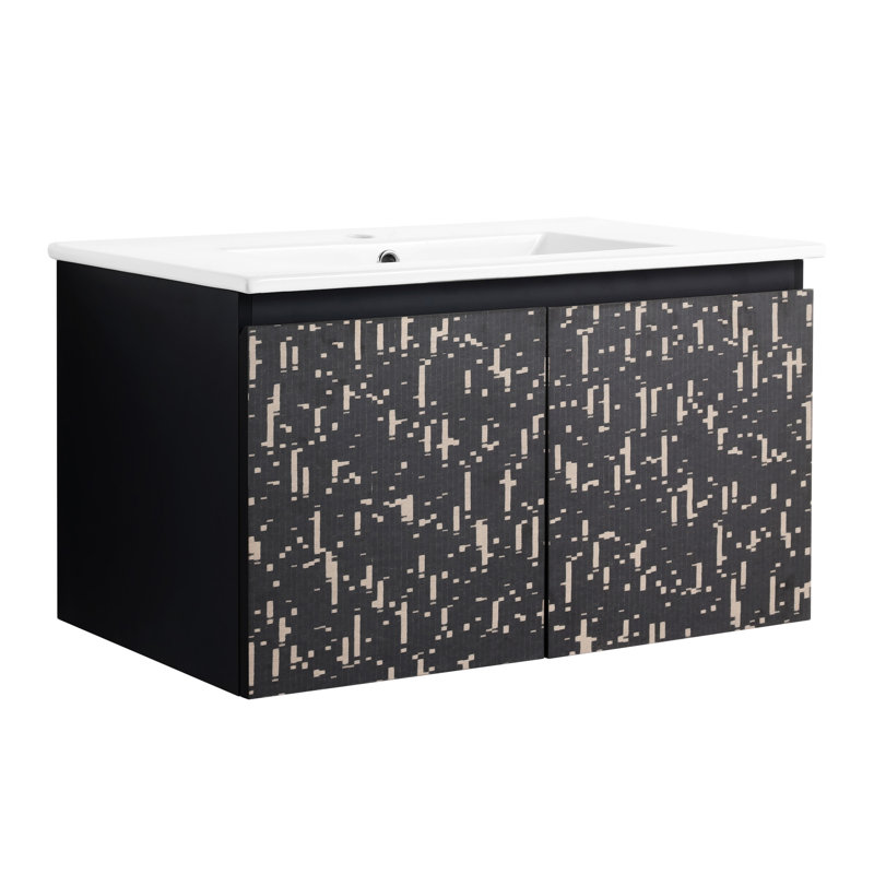 Meuble-lavabo mural flottant 30 po avec lavabo en céramique et porte d'armoire à fermeture douce