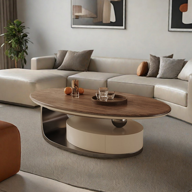 Luxury-Style Oval Solid Wood Coffee Table, 16.5" H x 55.1" L x 31.5" W