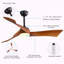 Ventilateur de plafond de 52 pouces avec 3 lumières à DEL à intensité variable 3 couleurs en bois massif, télécommande, moteur à courant continu, noir mat, pour la maison