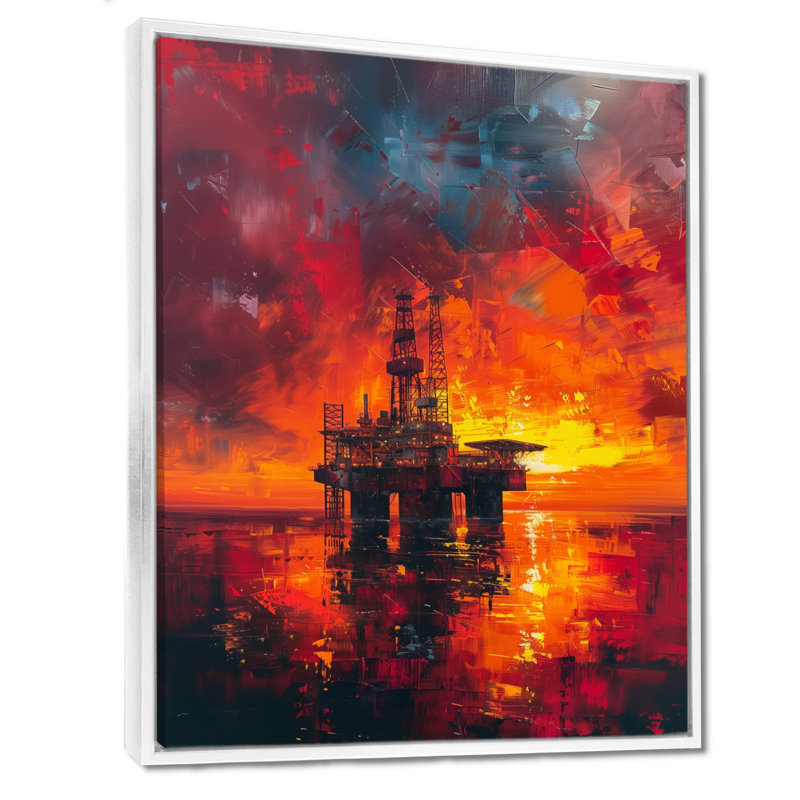 «Red Orange Orange Rig Sunrise Rodeo I», art mural, Toile encadrée flottée blanche, H 12 po x l 20 po x P 1 po