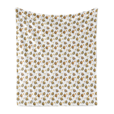 Ambesonne Honey Bee Fleece Throw Blanket Hand Drawn Flowers Bees Peach Dark Brown