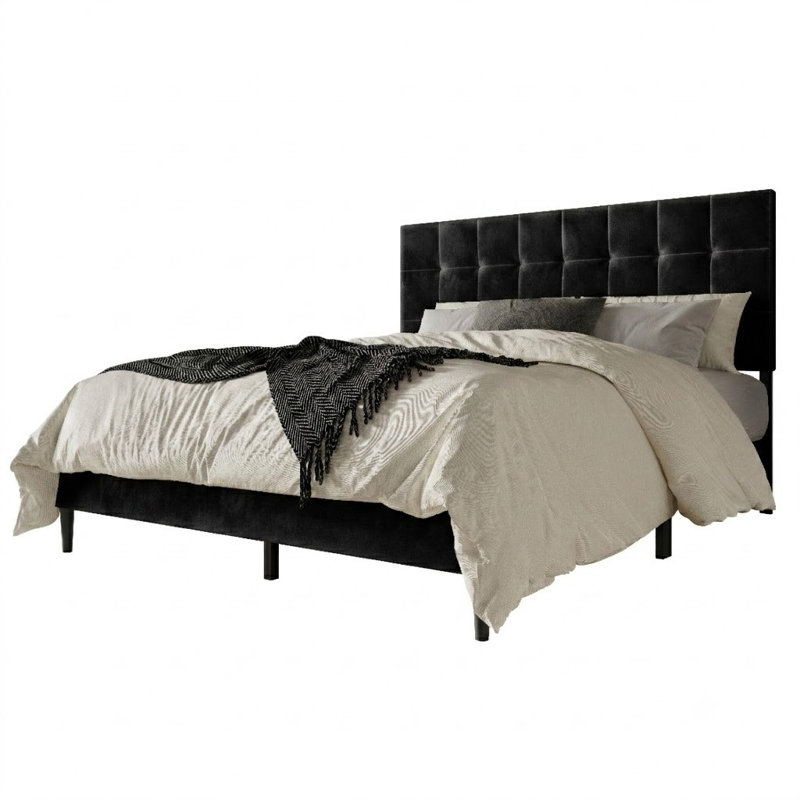 Lit plateforme tapissier Yerington, Double, Noir