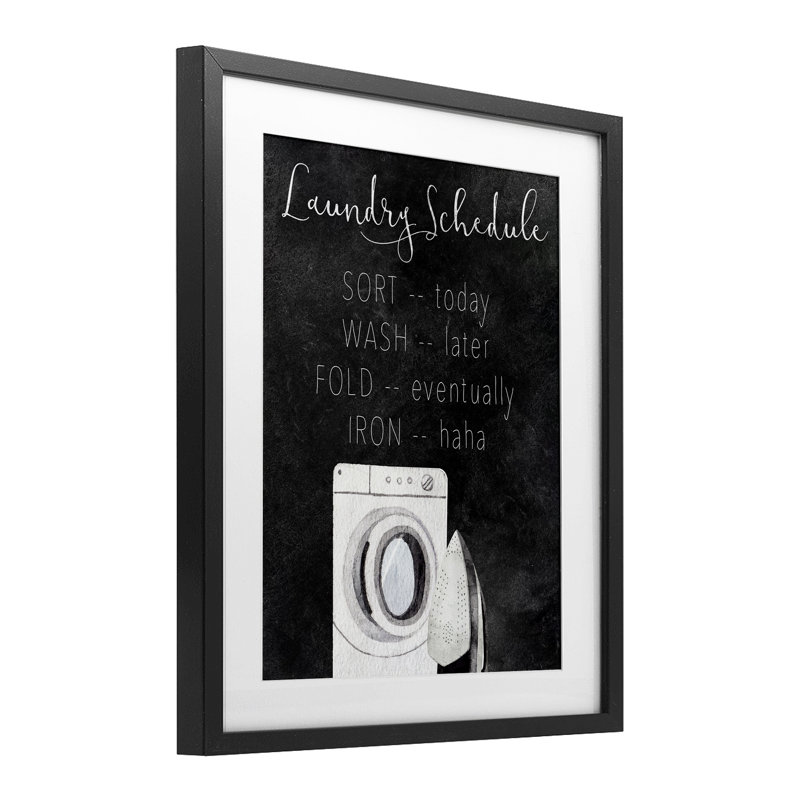 «Lazy Laundry Horaire», impression encadrée sous verre, design par Kim Allen, Cadre noir minuit, H 16 po x l 13 po