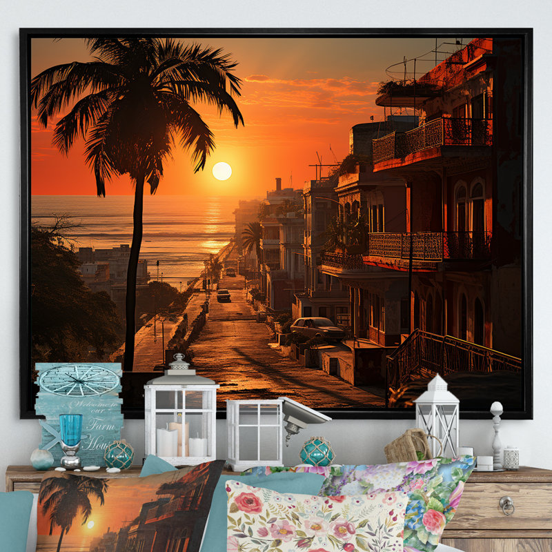 Havana Sunset Panorama II, H 12 po x l 20 po x P 1 po, Cadre flottant noir
