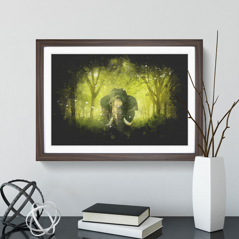 Marvellous Elephant in a Green Forest - Framed Print, Walnut Framed, 45cm H x 63cm W x 2cm D
