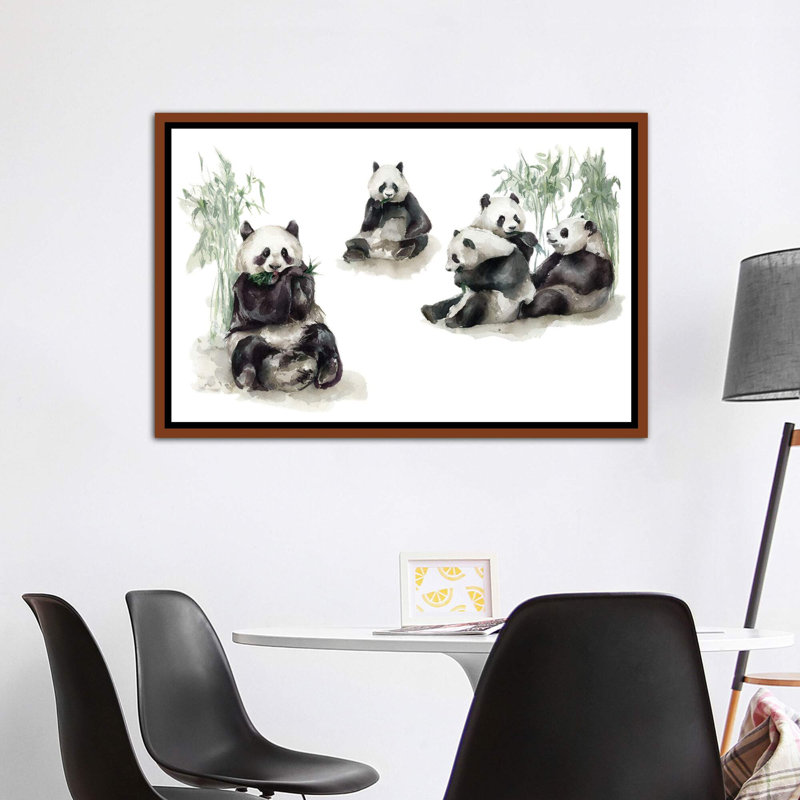 Pandas, H 40 po x l 60 po x 1,5 po, Toile classique avec cadre brun