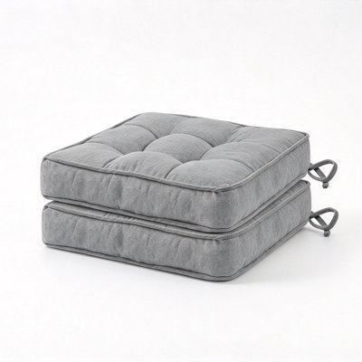 Coussins de chaise (ensemble de 2) Coussins de chaise de salle à manger capitonnés avec attaches (3,5 po d'épaisseur) pour les coussins de salle à manger, de cafétéria, de jardin et de patio (gris, 19 x 19 po)