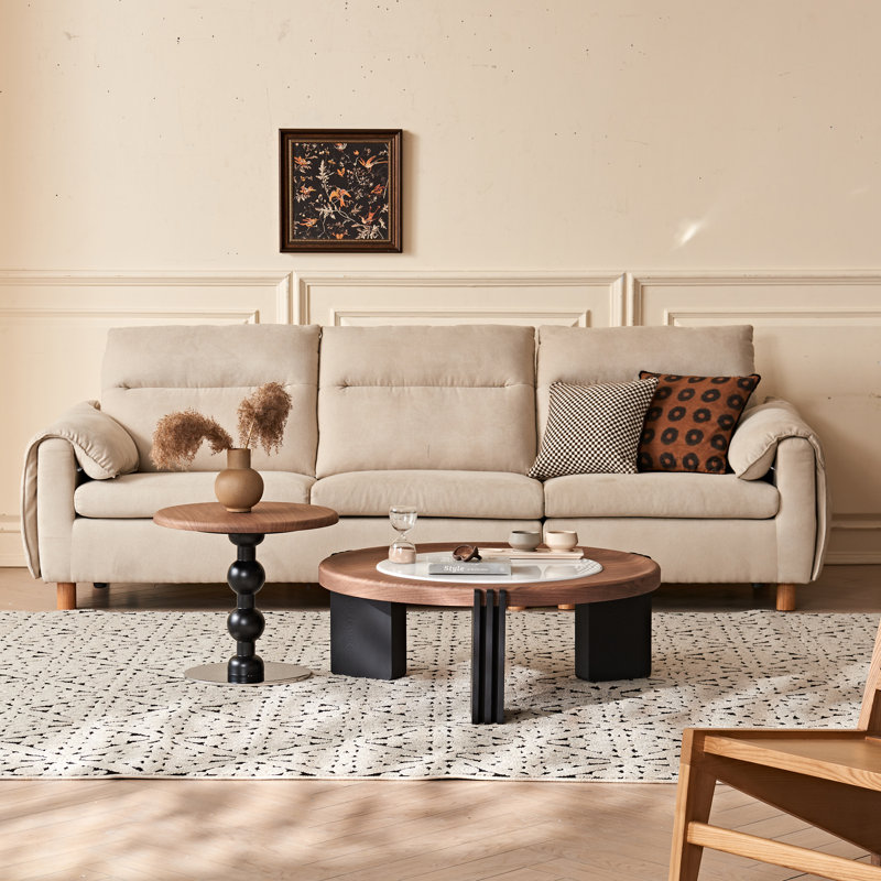 Table basse ronde moderne en noyer et en ardoise de 35,43 pouces