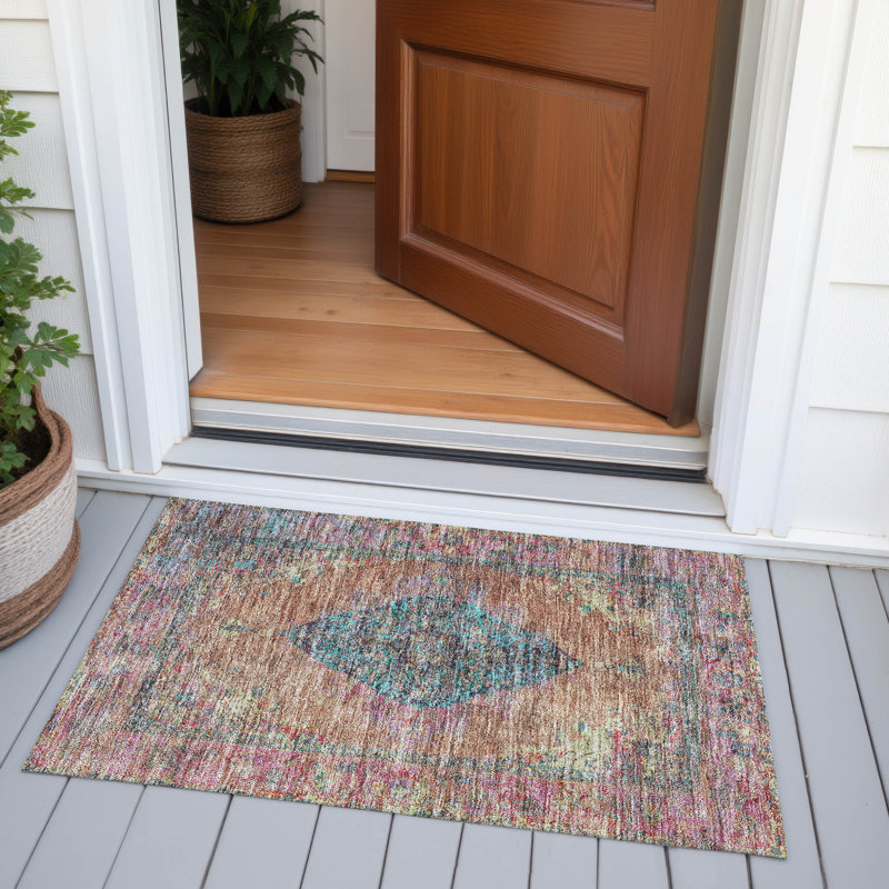 Machine Washable Indoor/Outdoor Xhevrie Orange Rug, Rectangle 1'8" x 2'6"