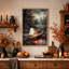 Tableau sur toile d'Halloween représentant un fantôme blanc tenant une lanterne sur un pont d'automne-2126441885