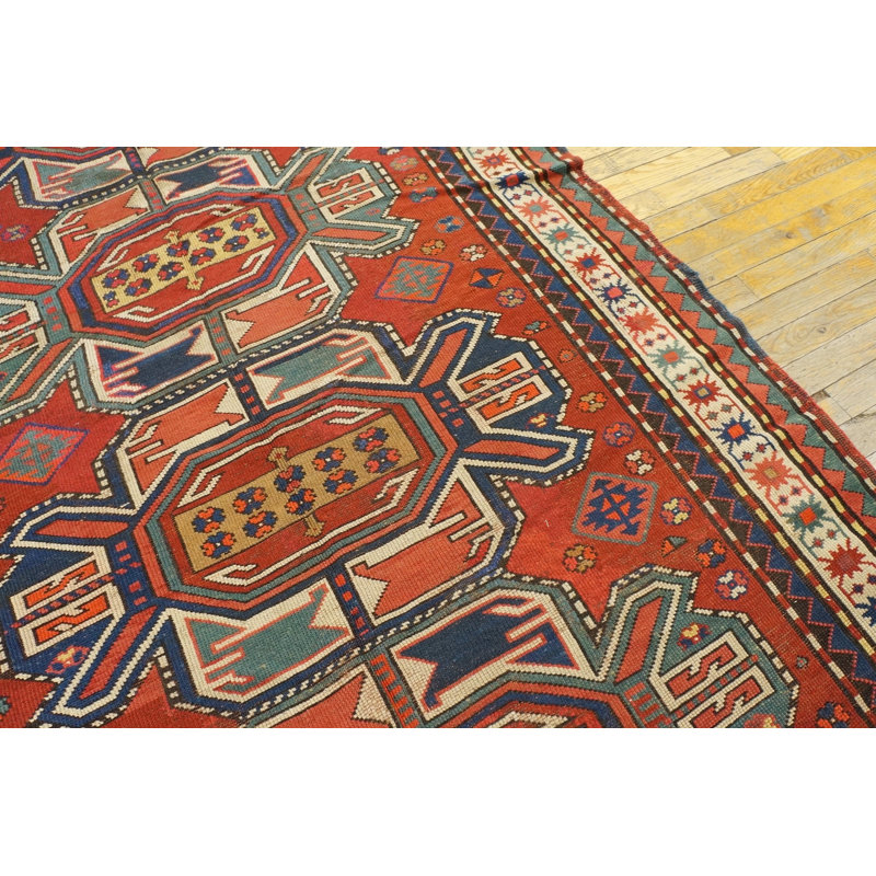 Wool Pile Antique Caucasian Geometric Tribal Kazak Rug