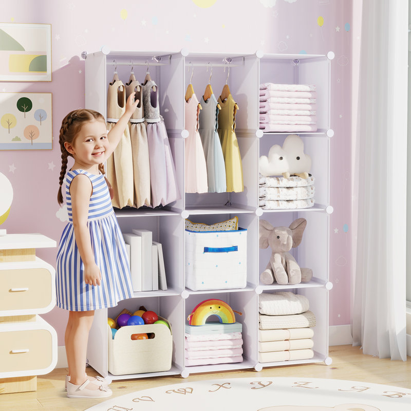 Armoire modulaire pour bébé de 10 cubes avec garde-robe et étagères ouvertes pour les vêtements, blanche, Blanc