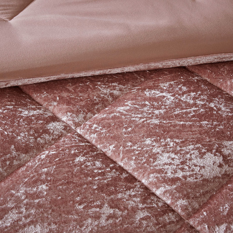 Édredon très grand / très grand en velours rosé, matelassage losangé, édredon lavable à la machine avec 7 coussins pour le lit, 3 décoratifs