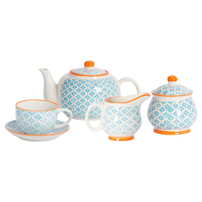 Nicola Spring 15 Piece Hand-Printed Tea Set - Blue