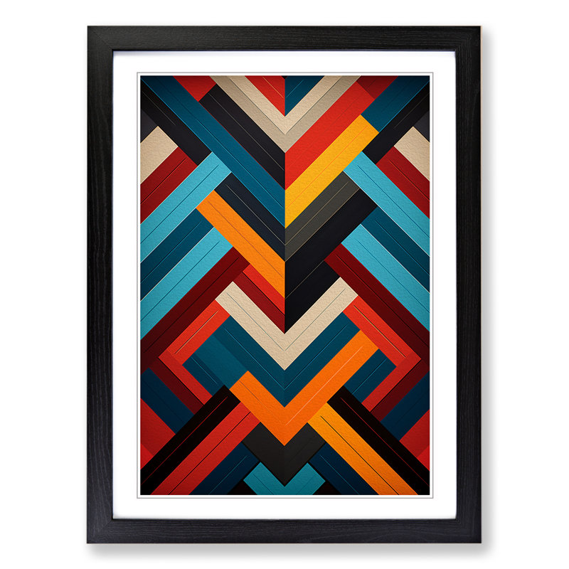 Chevrons Constructivism - Single Picture Frame Print on Wood, 34cm H x 25cm W x 2cm D, Black Framed