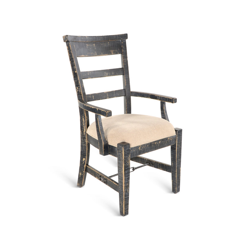 Chelo 20'' H Linen Upholstered Mahogany Armchair, Black Sand, Black