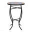 Table d'appoint d'extérieur ronde avec plateau de style mosaïque et pieds courbés en fer, rouge et noir mat