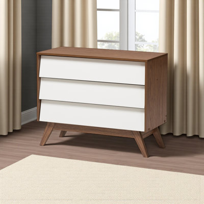 Finchley 3-Drawer Wood Storage Chest in White and Walnut