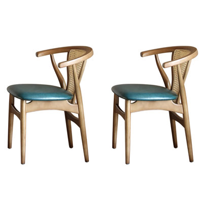 Chaises de salle à manger en bois de frêne avec dossier en rotin