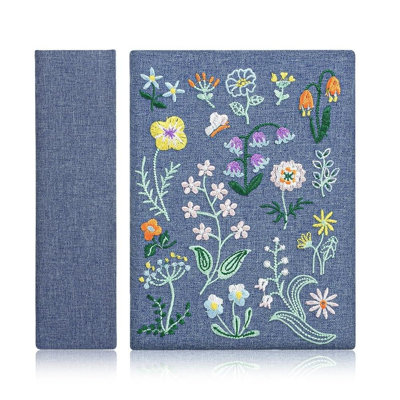 Album photo brodé, livre-cadeau en lin à 100 pochettes, couverture en lin brodée, peut contenir 100 photos 10x15, pages sans acide, pochettes transparentes, fermeture à pression, cadeau de mariage, (bleu denim)