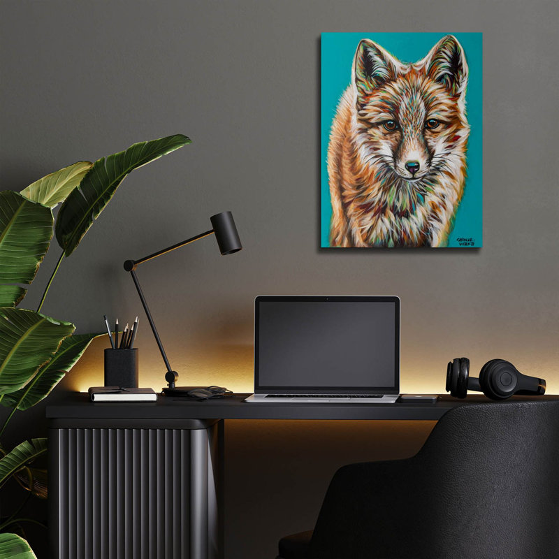 «Teal Fox» par Carolee Vitaletti, H 16 po x l 12 po x P 0,13 po