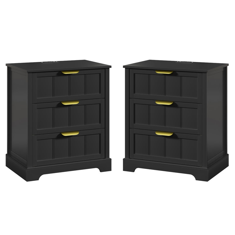 Wooden 23.6" W 3-Drawer Nightstand(Set of 2)