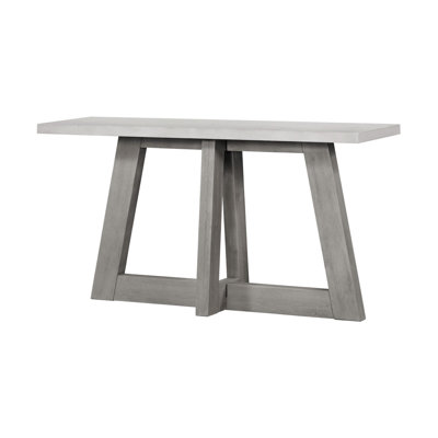 Table console à tréteaux de 57 pouces en béton blanc et gris et bois massif