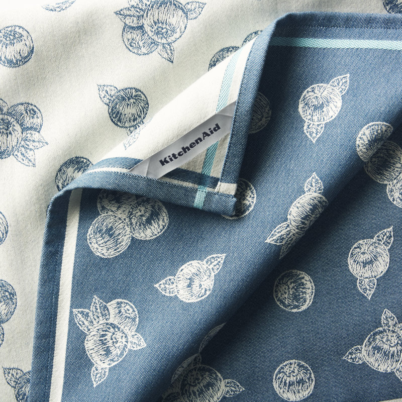 KITCHENAID Harvest Flatwoven Jacquard Kitchen Towels 2-Pack Agave/Mineral Water Blueberries 20"x30", Blue Blueberries