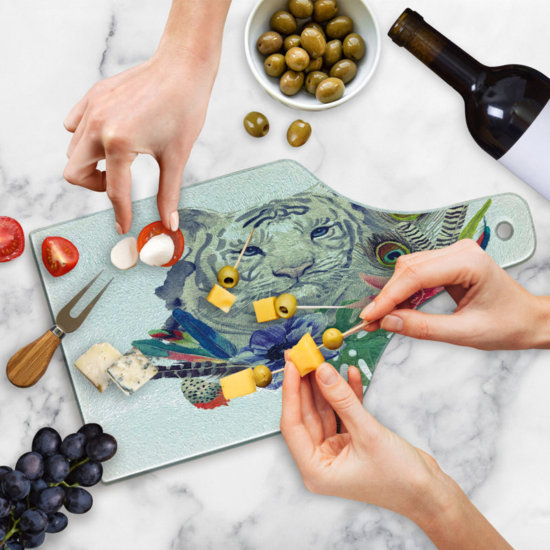 Ambesonne Tiger Tempered Glass Cutting Board Retro Feline Cat Multicolor