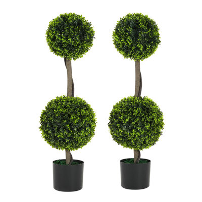 Boule artificielle 34 po avec buis 34 po, ensemble de 2
