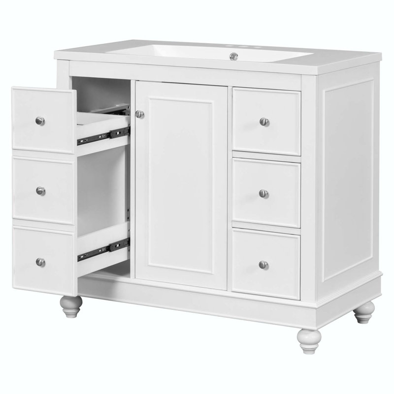 Ensemble de meuble-lavabo simple 36 po avec plateau en résine Clareatha, Blanc