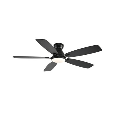 52" Ceiling Fans with Led Lights and Remote/app Control, Flush Mount, 3CCT Dimmable, Reversible DC Motor, Noiseless, 5 Double-sided Black Ceiling Fan for Bedroom, Indoor/Covered Outdoor Use