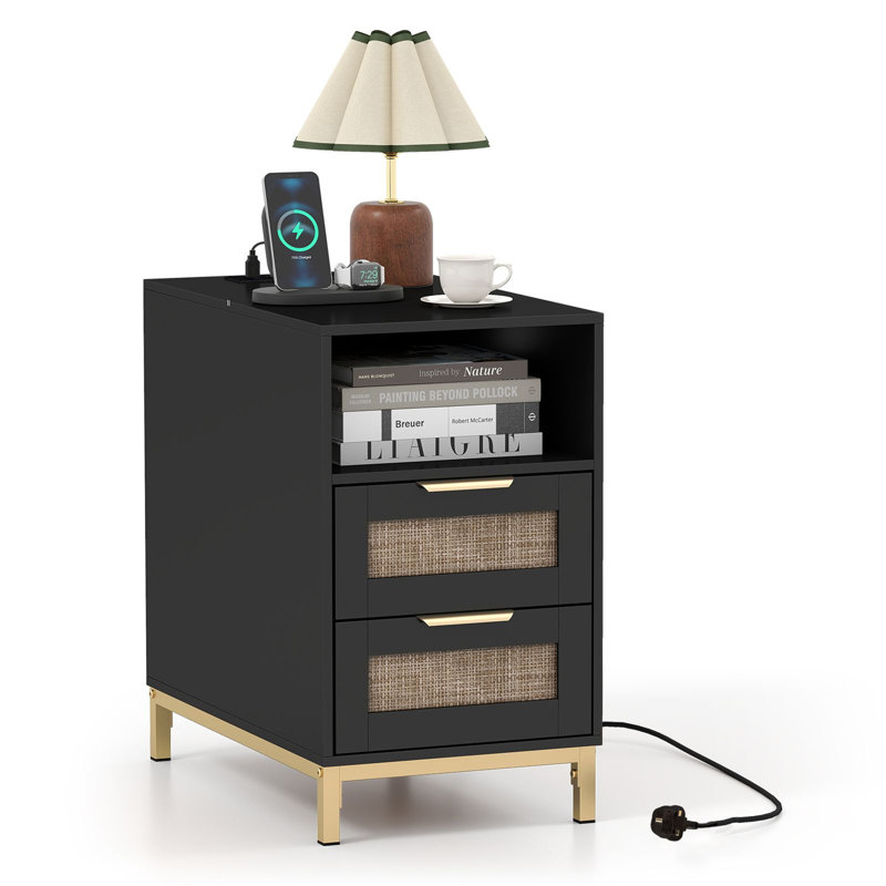 60cm W Metal Bedside Table, Black