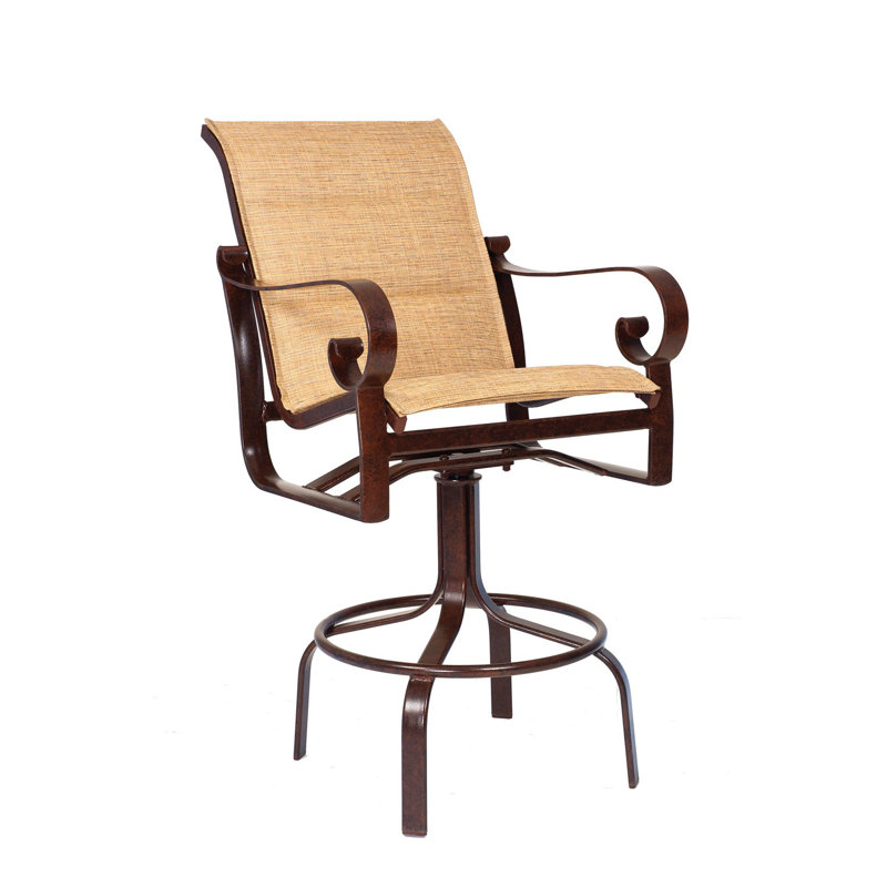 Tabouret de bar de patio Belden, Noir texturé, Toile spa Sunbrella®, 47,5" H x 25,3" L x 30,8" D