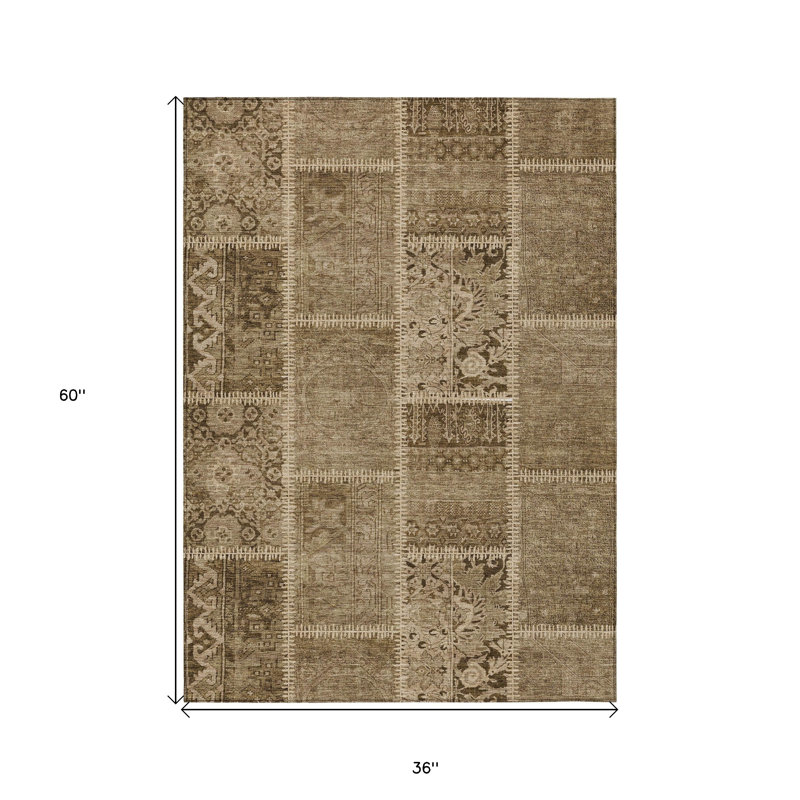Tapis d'extérieur lavable 3 pi x 5 pi brun et beige