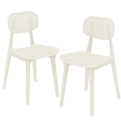 Comfortable Plastic Chair With Breathable Honeycomb Back Cushion (Set Of 2), Indoor Plastic Chair Set Of 2, Ergonomic Parlor Chair For Dining Room, Living Room, Bedroom, Office, Black/White/Gray