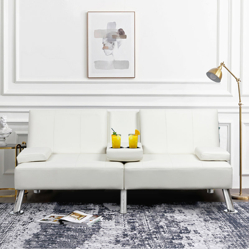 Futon convertible moderne, canapé-lit pliant réglable, White Leather