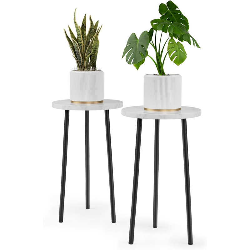 Petite table ronde pour plante d'intérieur en bois 20 pouces Mid Century Modern Decor, Marbré