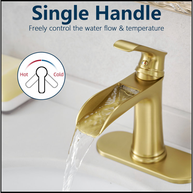 Sink Faucet With Deck Plate Waterfall Nickel Gold With Pop Up Drain And Supply Lines Bathroom Faucets For Sink 1 Hole One Handle Faucets Vanity Bath Mixer Tap
