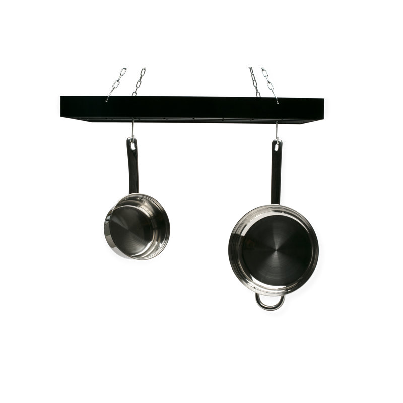 Black Iron Rectangular Hanging Pot Rack with Chains and Hooks