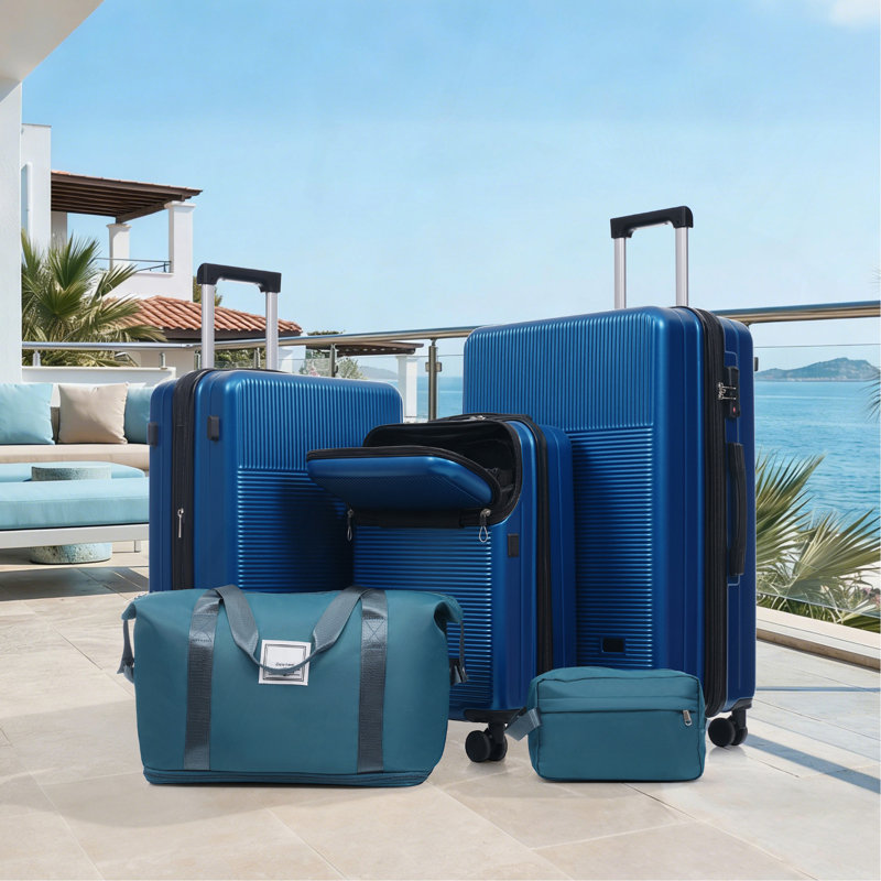 Ensemble de valises 5 pièces avec valise semi-ouverte à roulettes semi-ouvertes avec roulette double, bagage de voyage léger avec port USB, serrures TSA