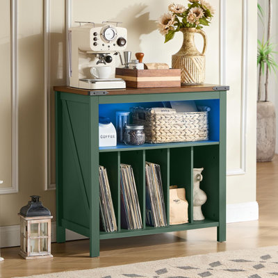 Large Record Player Stand with Charging Station, LED Lights & Vinyl Storage Cabinet for 230 Albums