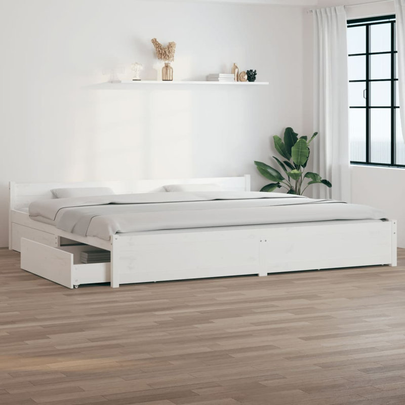 Bed Frame with Drawers, White, Super King (6')