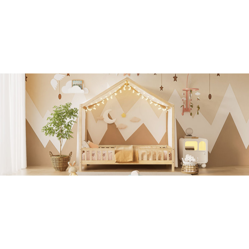 Lit de sol avec baldaquin Montessori, Naturel, Lit simple