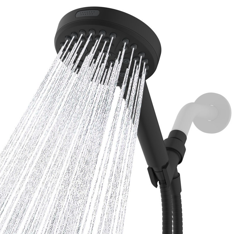 Douchette à main haute pression certifiée cUPC à 10 jets avec flexible de douche en acier inoxydable de 180 cm, support de douche réglable, noir mat