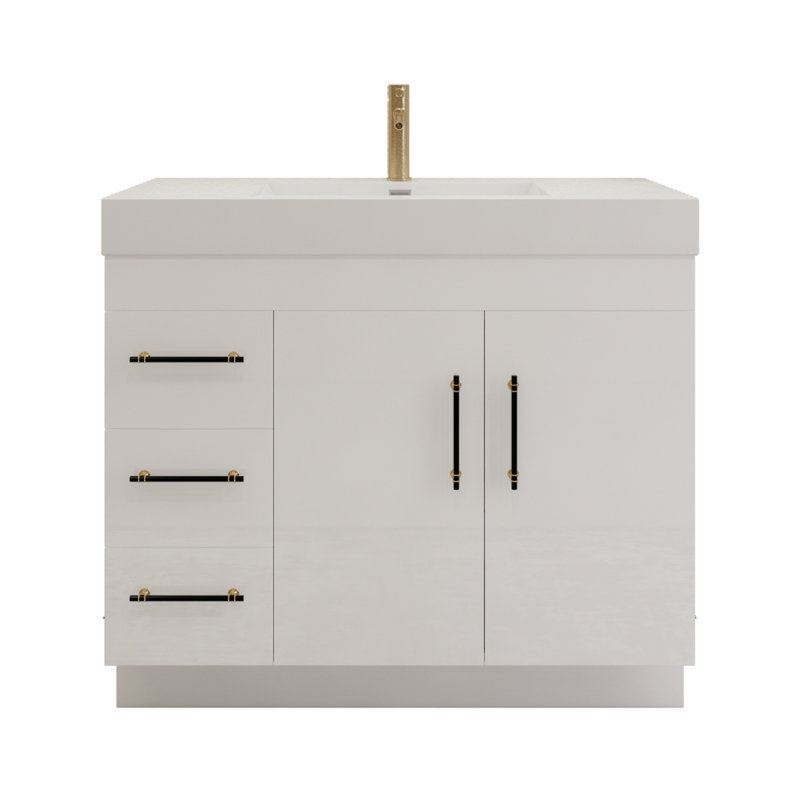 42" Single Bathroom Vanity Set with Drawers and Doors, Glossy White
