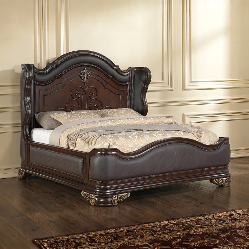 Faxon Leather Wingback Bed, King