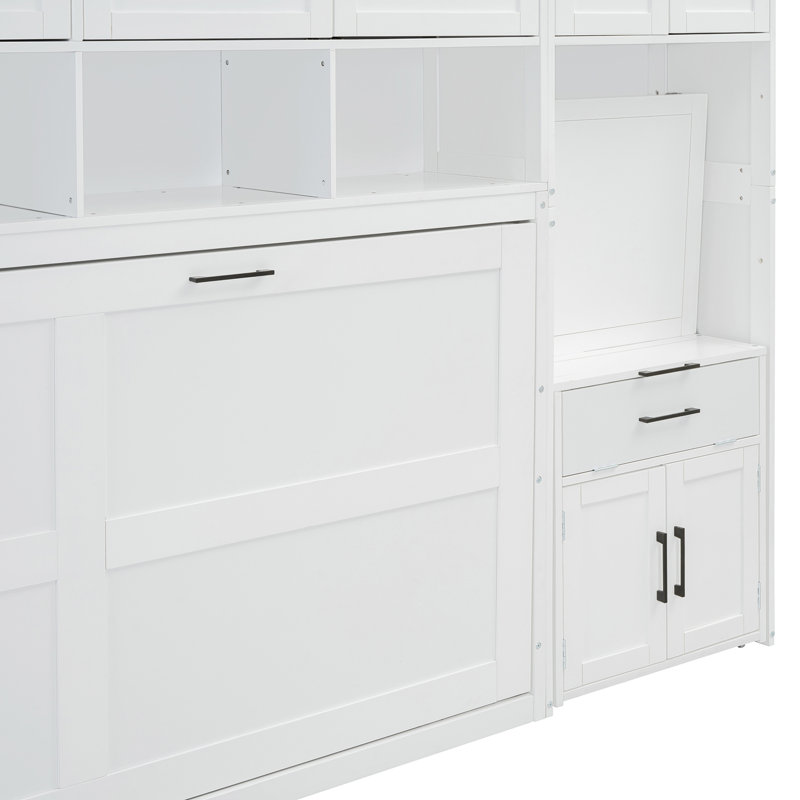 Lit escamotable simple avec placard, tiroirs et bureau