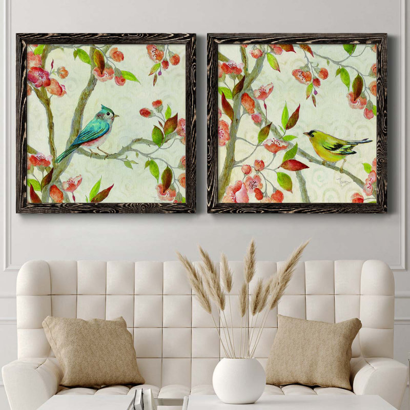 Song of Spring Blue Af après-midi, ensemble de 2 peintures sur toile encadrées, H 35,5 po x l 71 po x P 1,5 po, Cadre noir
