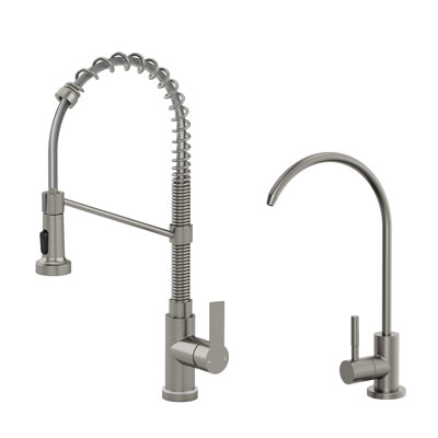 Robinet de cuisine commercial à douchette extractible avec robinet d'eau potable, bec haut de 54,6 cm (21,5 po), tête de pulvérisation
